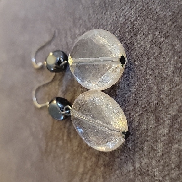 3/$30 HANDMADE Acrylic Clear Beaded Sterling Dangle Hook Earrings - Picture 3 of 5